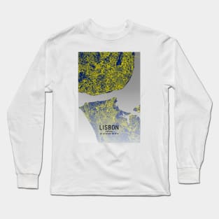 Lisbon City Map Yellow and Blue Long Sleeve T-Shirt